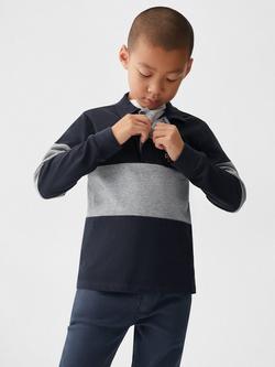 Mango Kids' League Polo Style Stripe Jumper, Navy/Grey, Navy/Grey