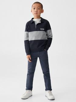 Mango Kids' League Polo Style Stripe Jumper, Navy/Grey - view 2, Navy/Grey