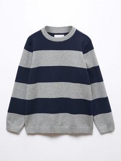 Mango Kids' Wally Wide Stripe Knit Jumper, Navy, Navy