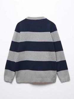 Mango Kids' Wally Wide Stripe Knit Jumper, Navy - view 2, Navy