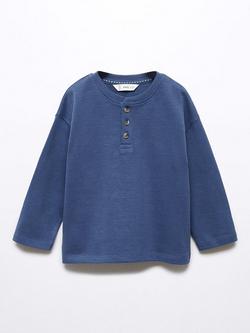 Mango Baby Henley Long Sleeve Cotton T-Shirt, Blue