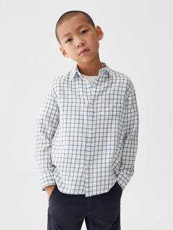 Mango Kids' Miguel Slim Fit Check Shirt, White/Blue, White/Blue