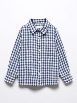 Mango Baby Theo Check Shirt, Light Pastel Blue, Light Pastel Blue