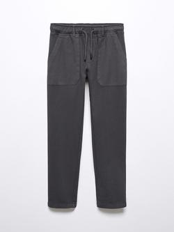Mango Kids' Rifa Elastic Waist Drawstring Trousers, Charcoal