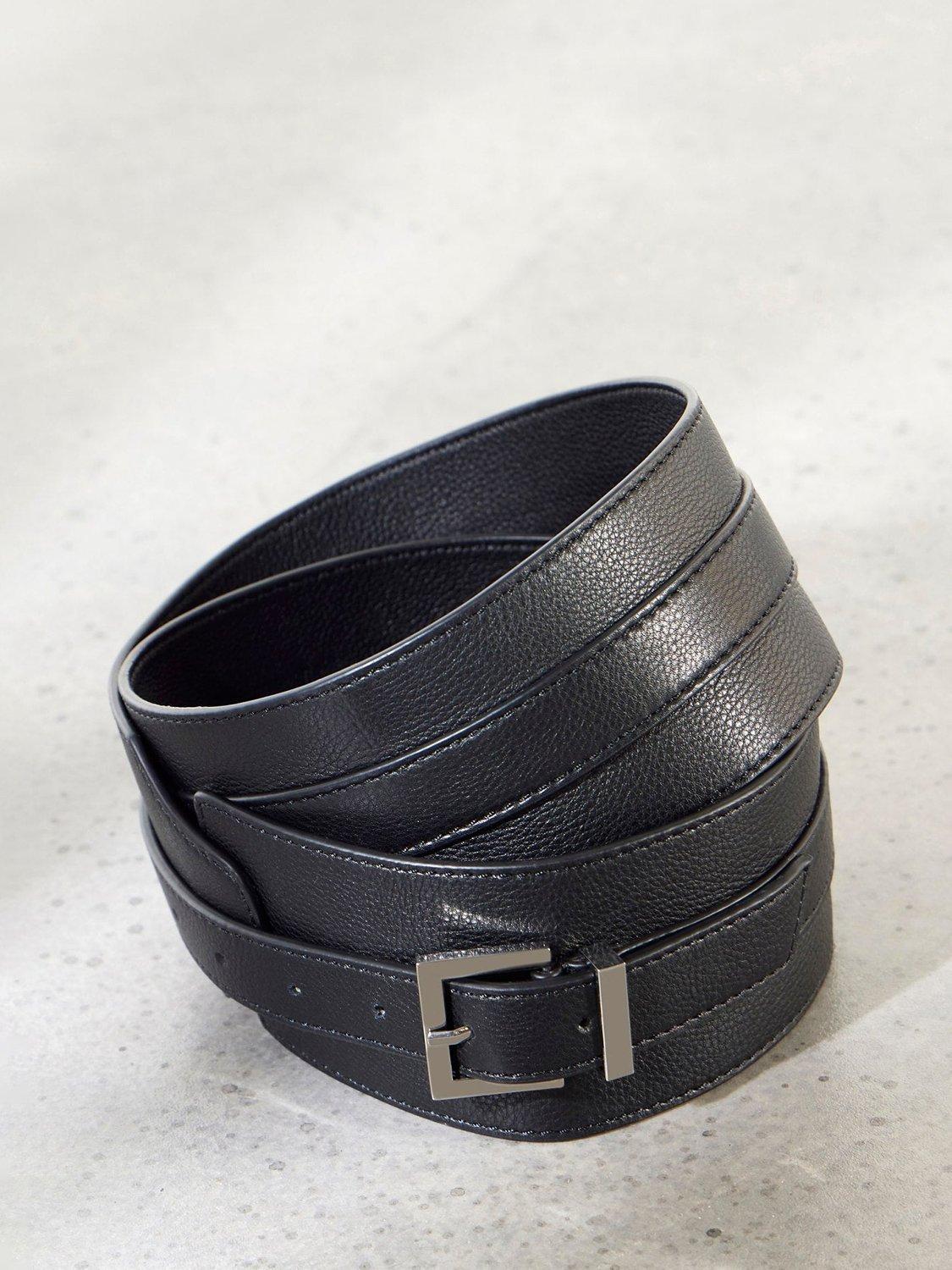 Mint Velvet Wide Leather Belt, Black