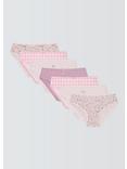 John Lewis Kids' Floral Gingham Briefs, Pack of 7, Pink/Multi