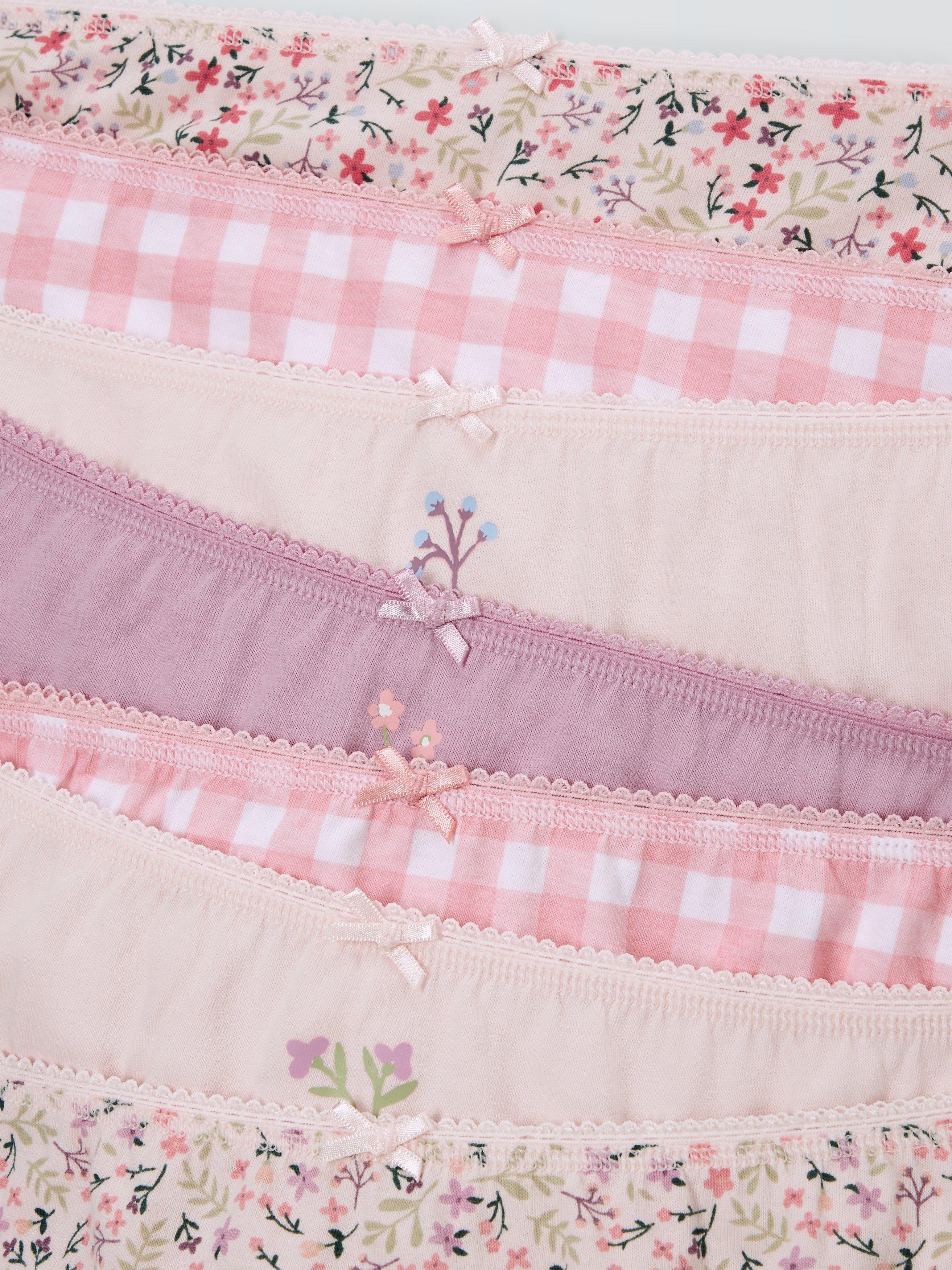 John Lewis Kids' Floral Gingham Briefs, Pack of 7, Pink/Multi, 3-4 years