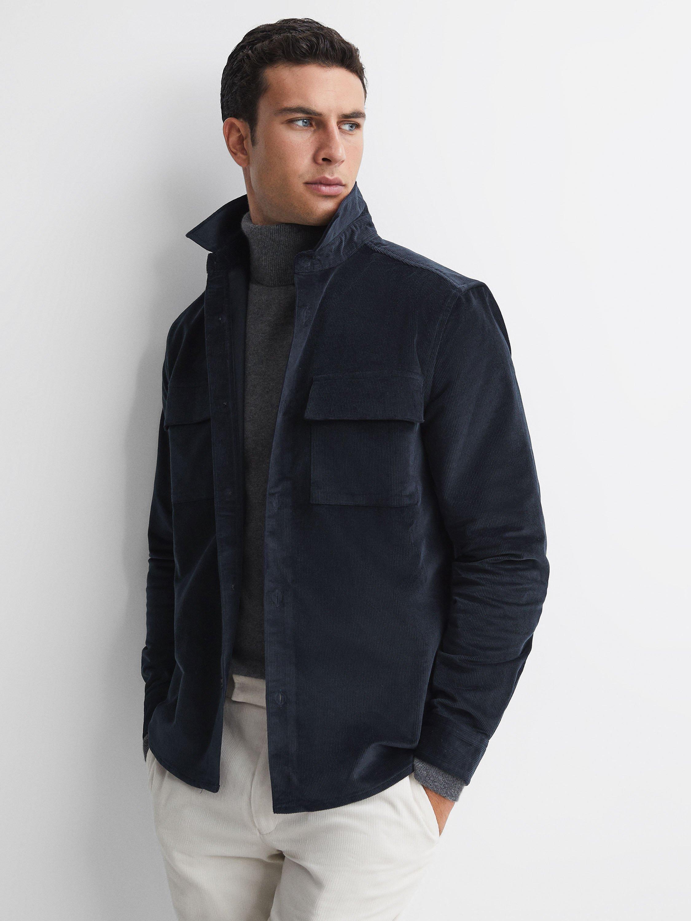 Reiss Colins Twin Pocket Cotton Blend Cord Shirt, Navy