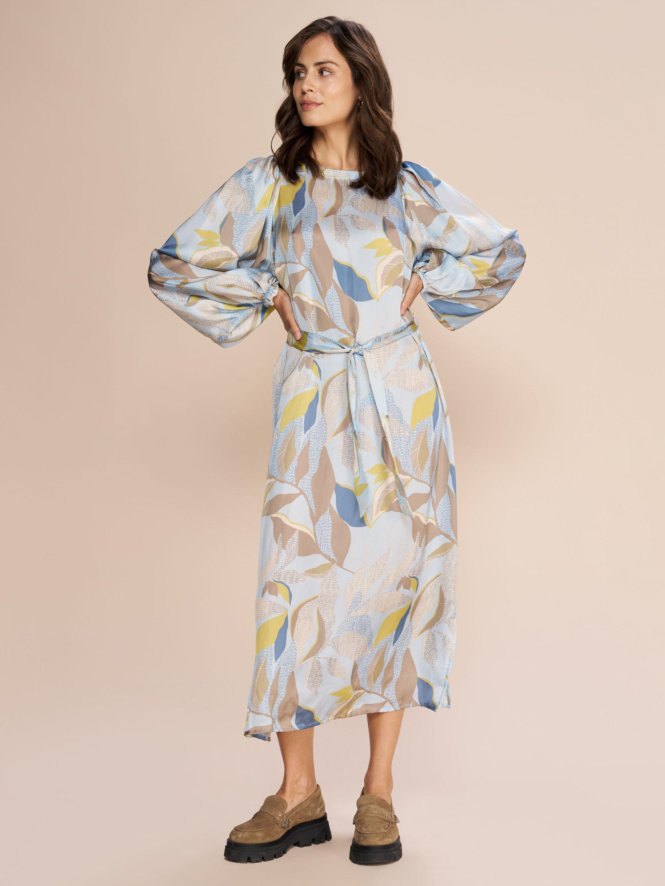 Product image 1 of 5, which shows MOS MOSH Rosaleen Loose Midi Dress, Blue/Multi, XS