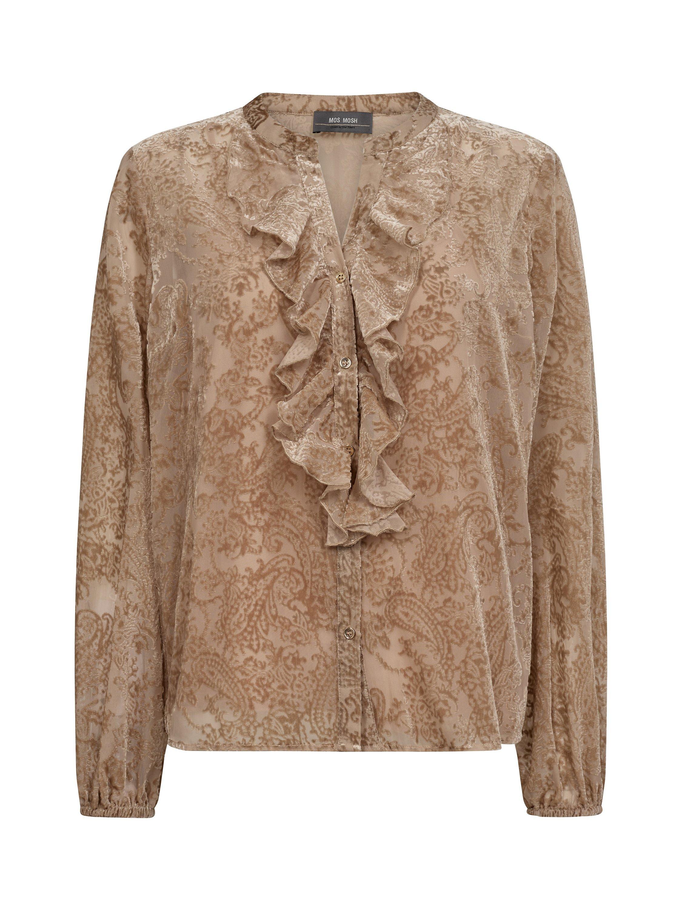 Product image 3 of 6, which shows MOS MOSH Leta Soft Frill Front Long Sleeve Shirt, Sesame, S