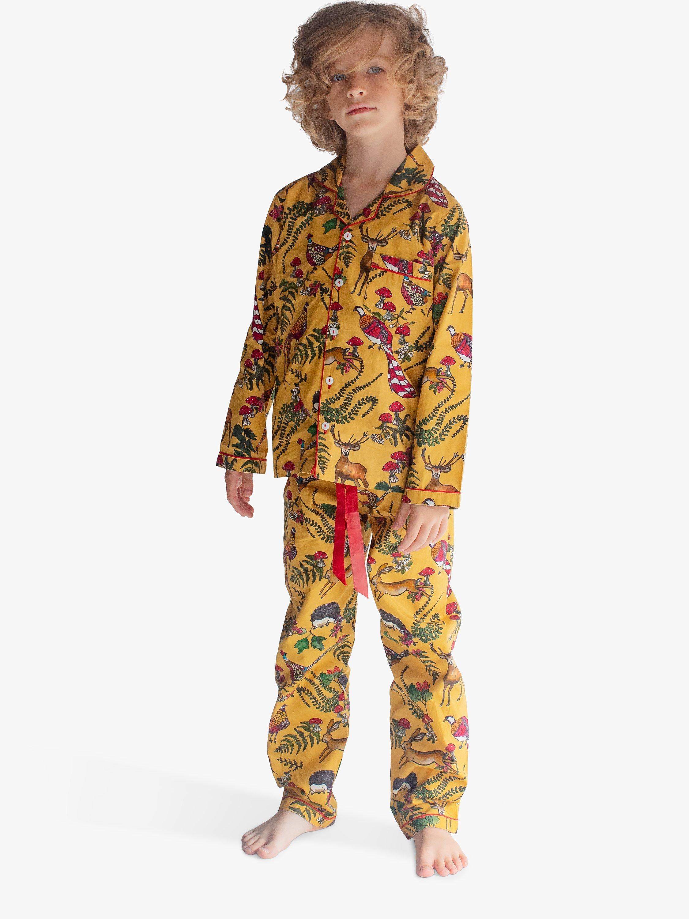 Lola + Blake Kids' Forest Print Pyjamas, Yellow/Multi
