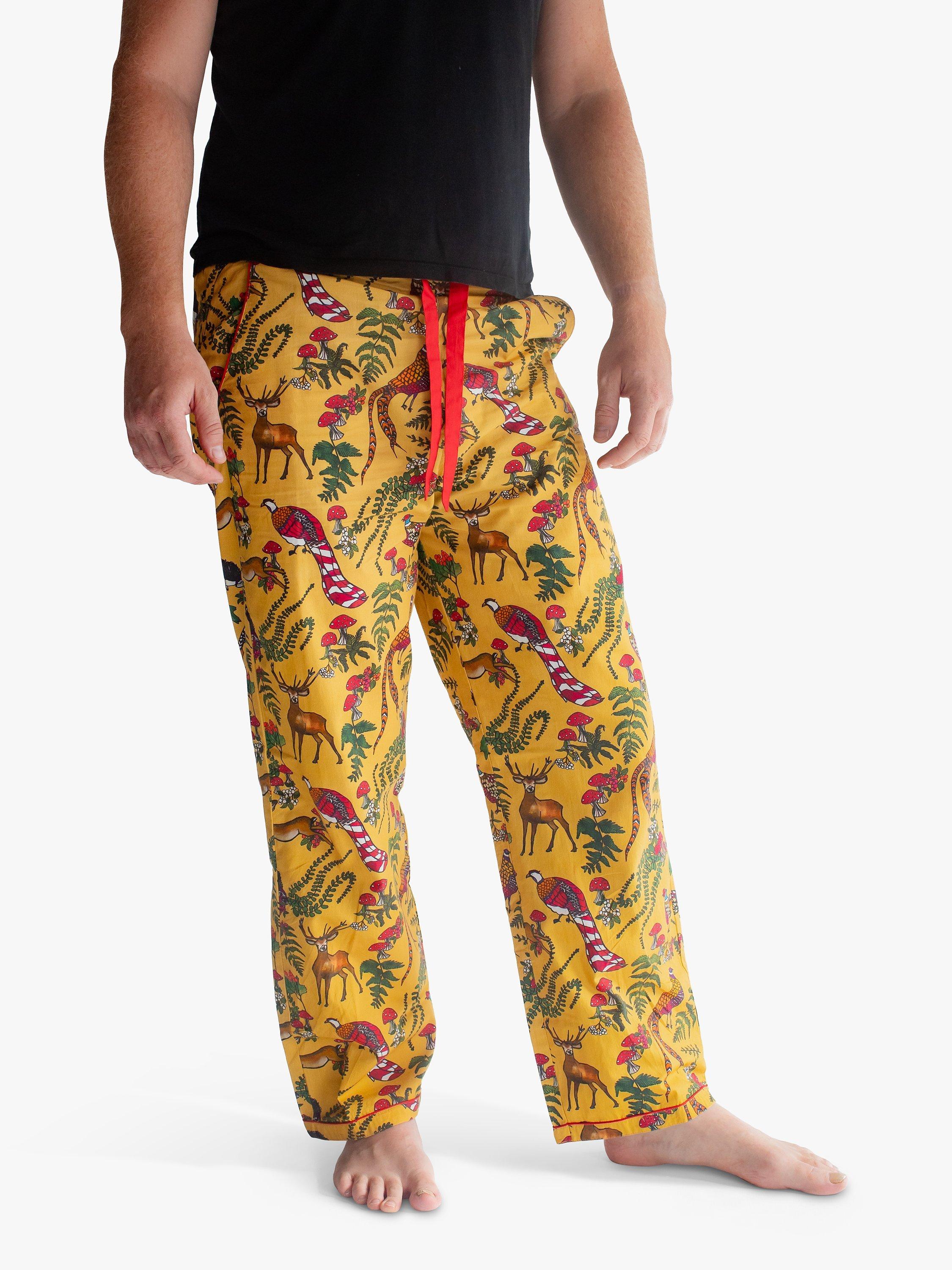 Lola + Blake Festive Forest Organic Cotton Pyjama Bottoms, Yellow/Multi