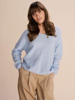 MOS MOSH Thora V-Neck Wool Blend Jumper, Cashmere Blue