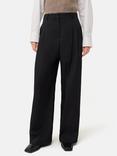 Jigsaw Kemp Pleat Front Wide Leg Wool Trousers, Black