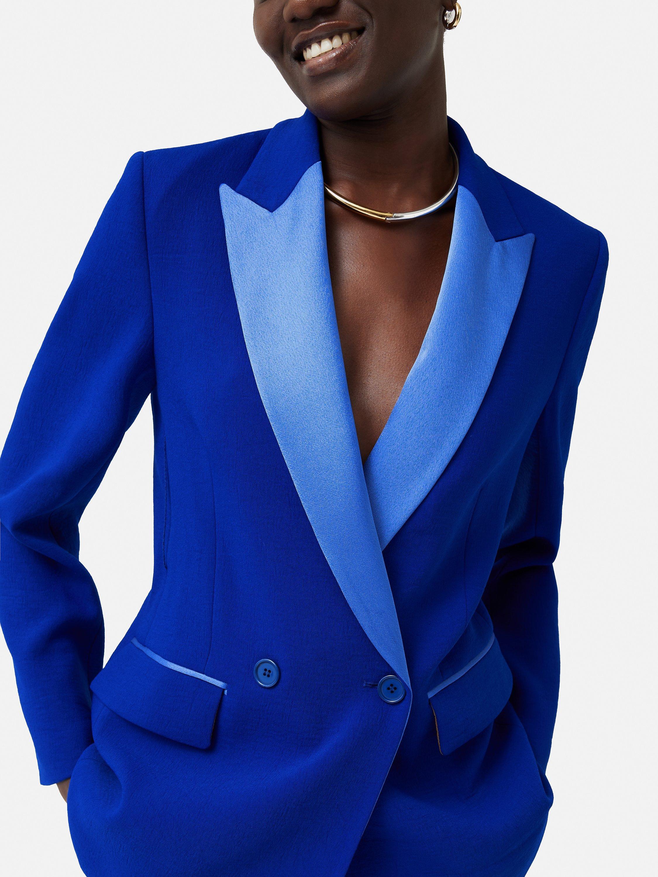 Jigsaw Satin Belt Crepe Tuxedo Jacket, Blue
