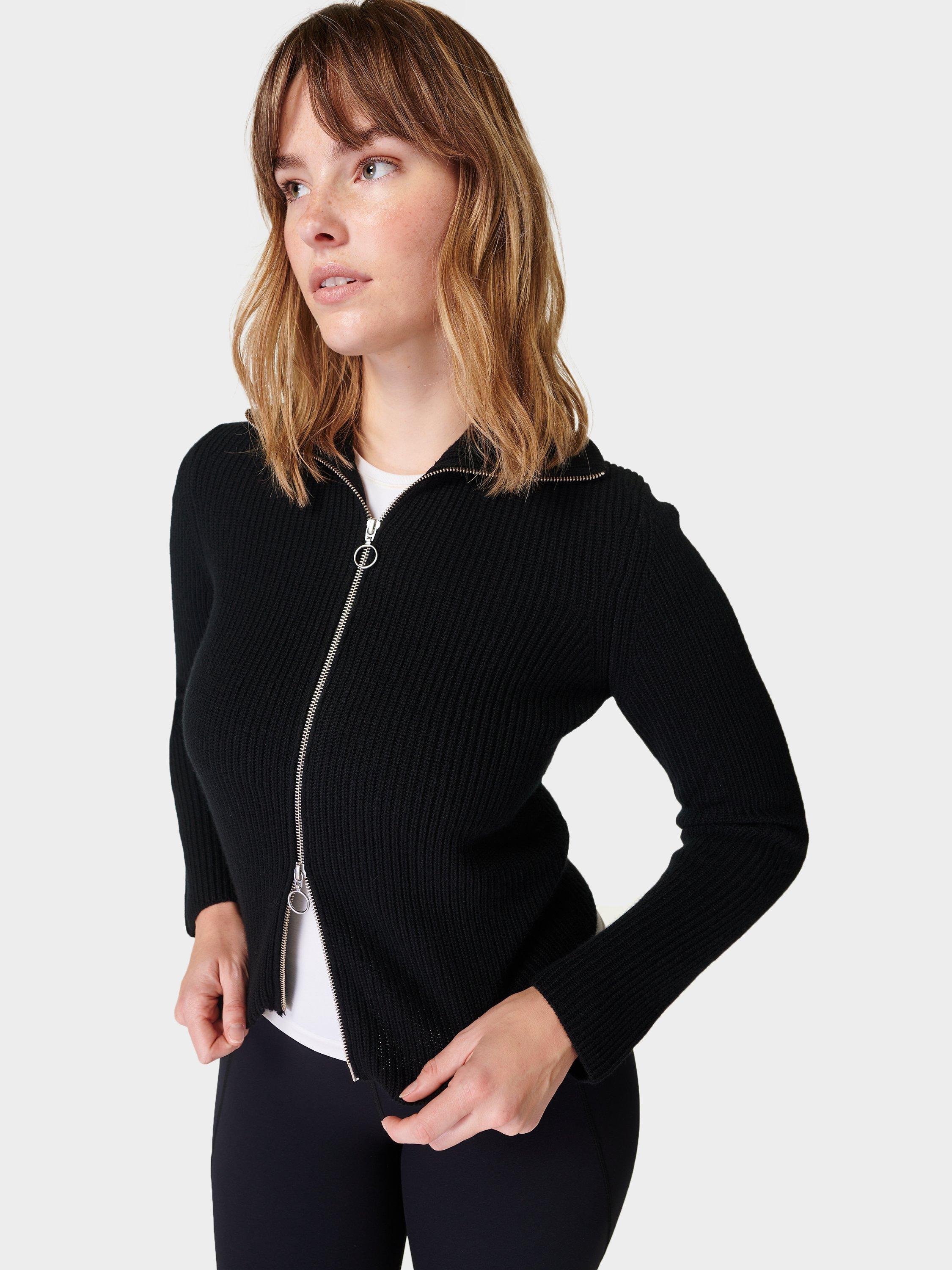 Sweaty Betty Modify Wool Cashmere Blend Zip-Up Cardigan, Black