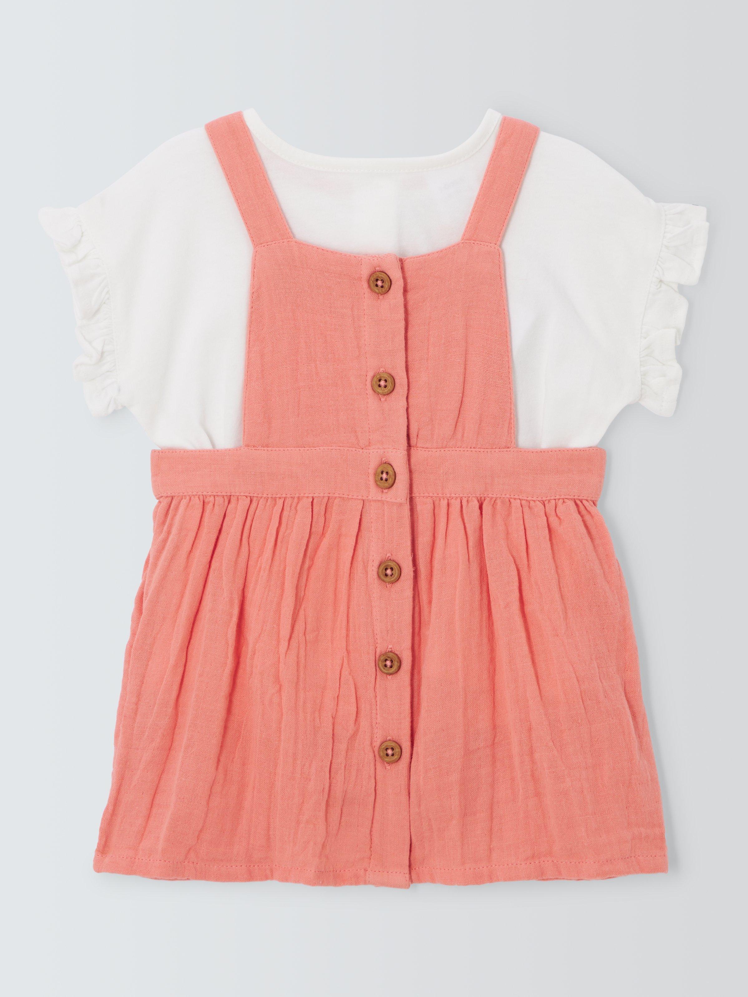 John Lewis Baby Cotton Pinny & Top Set, Pink
