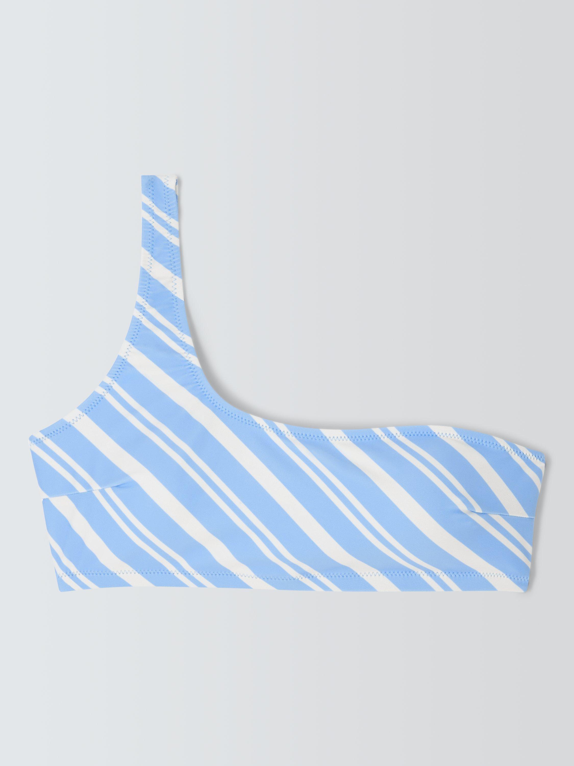 Product image 4 of 6, which shows John Lewis ANYDAY Diagonal Stripe One Shoulder Bikini Top, Powder Blue, 10