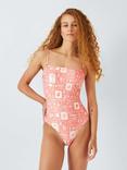 John Lewis ANYDAY Postcard Print Bandeau Swimsuit, Powder Pink