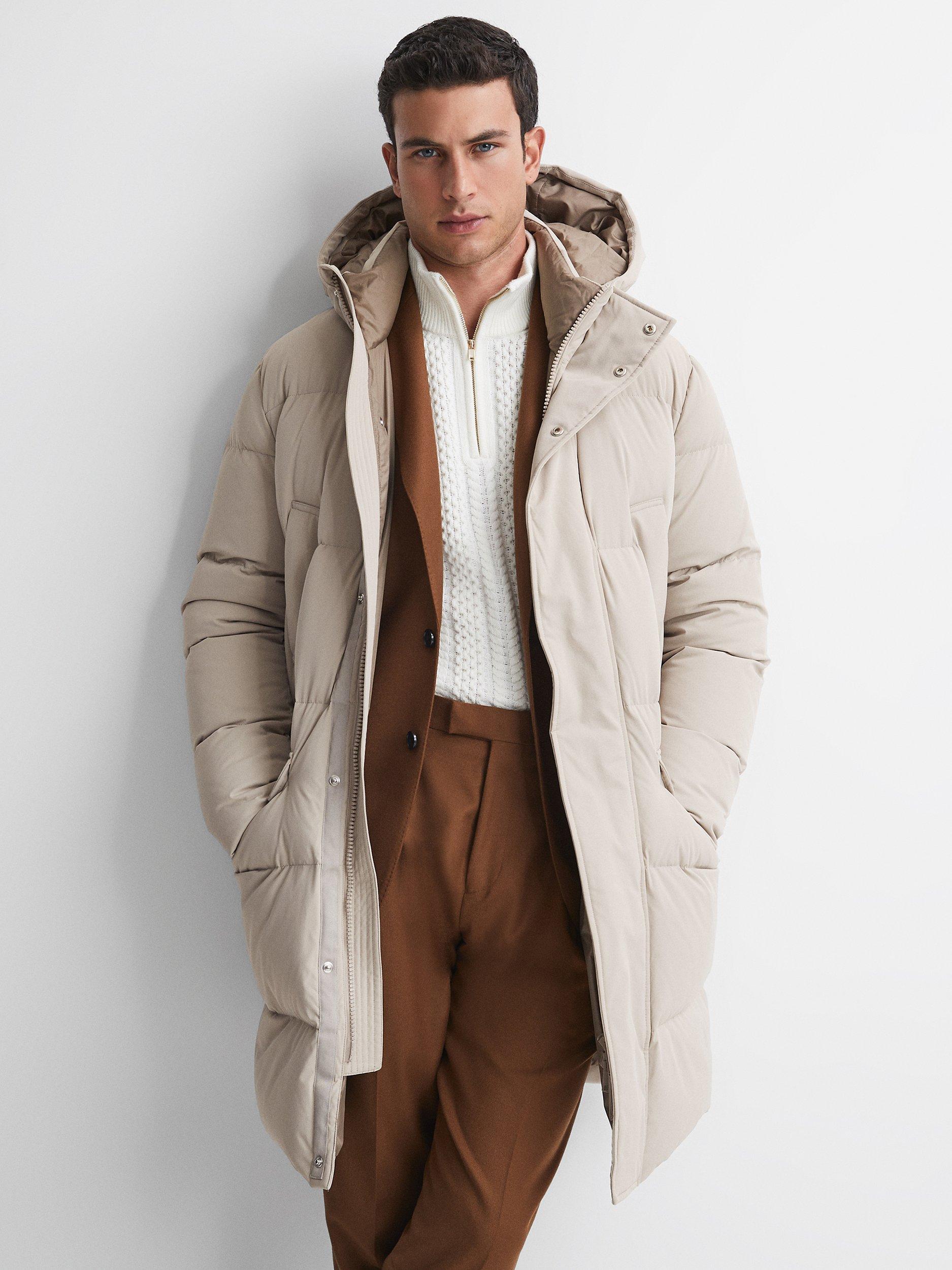Reiss Skye Long Sleeve Padded Longline Jacket, Stone