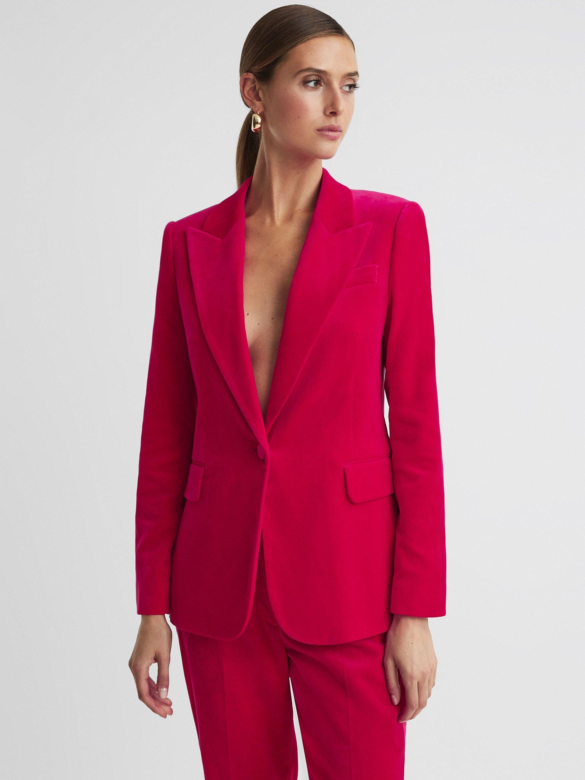 Reiss Rosa Single Breasted Velvet Blazer, Pink