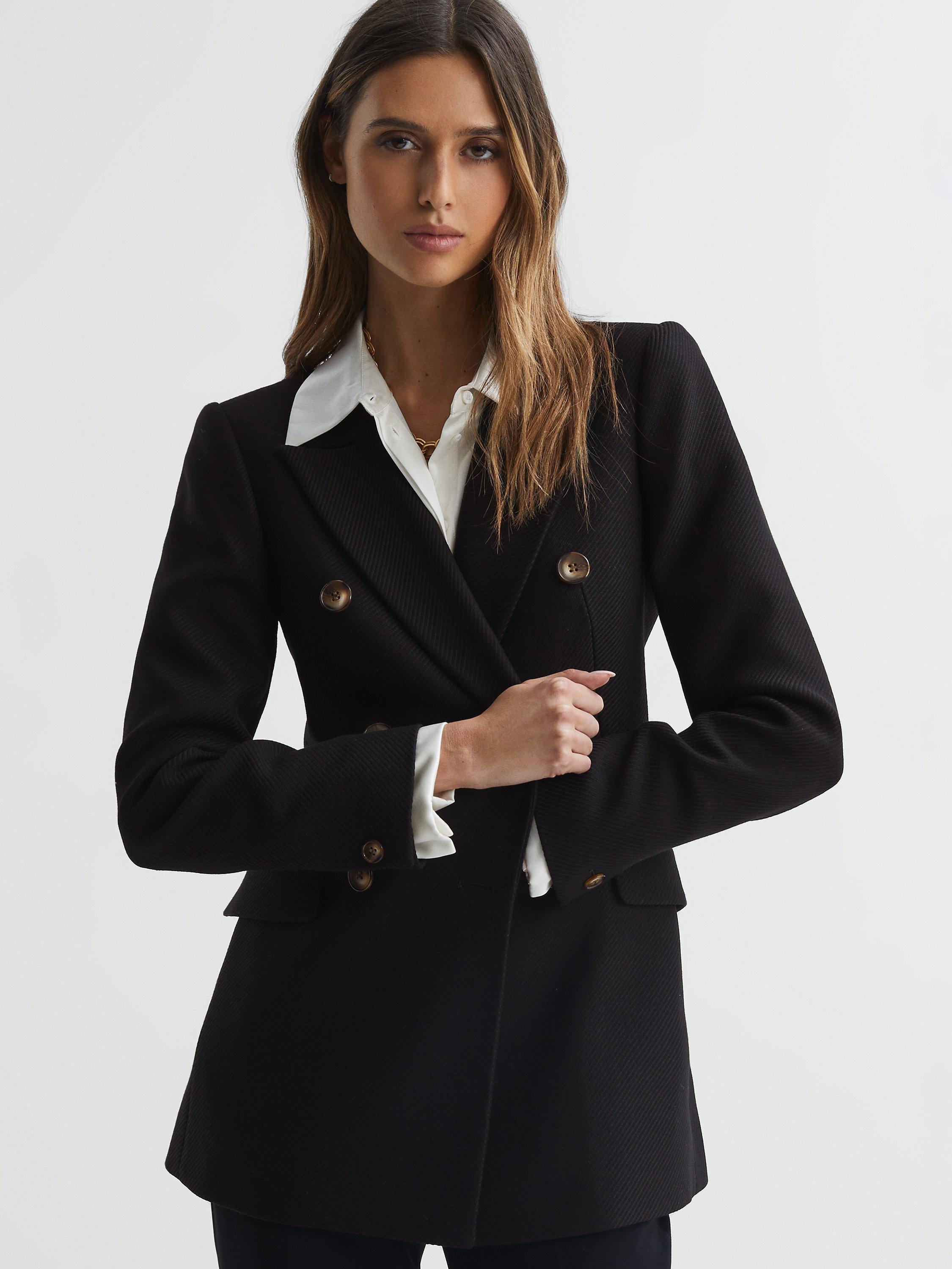 Reiss Petite Laura Double Breasted Wool Blend Blazer, Black