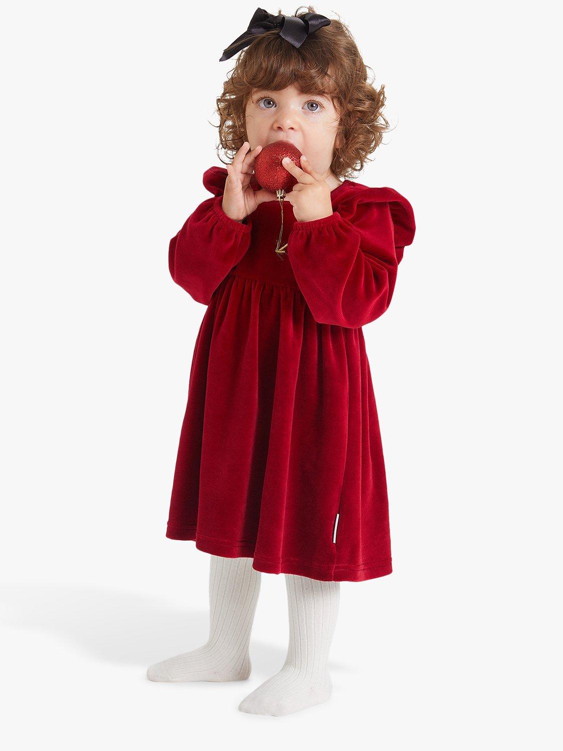 Polarn O. Pyret Baby Organic Cotton Blend Ruffle Sleeve Velour Dress, Red