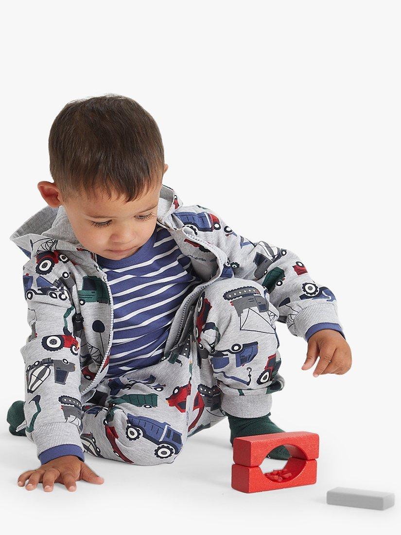 Polarn O. Pyret Baby Vehicle Print Hoodie, Grey