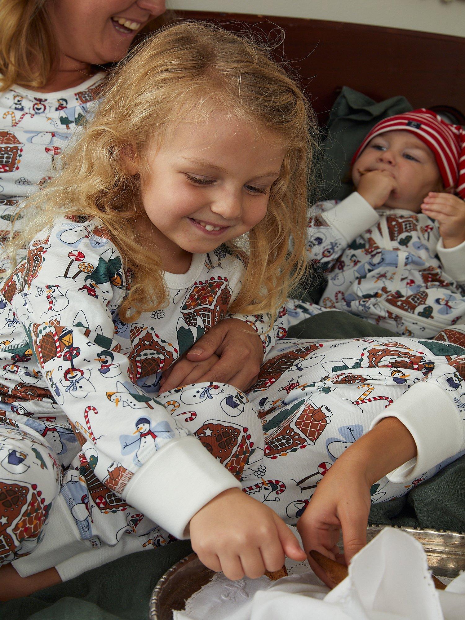Polarn O. Pyret Kids' Organic Cotton Blend Festive Gingerbread House Print Pyjamas, White/Multi