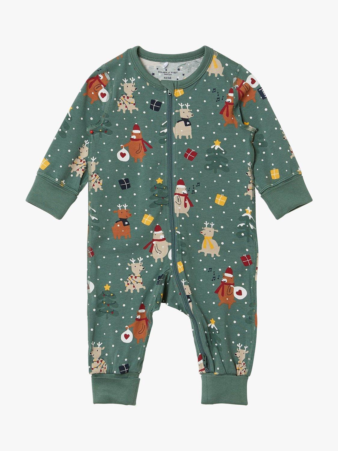 Polarn O. Pyret Baby Organic Cotton Blend Christmas Onesie, Green/Multi