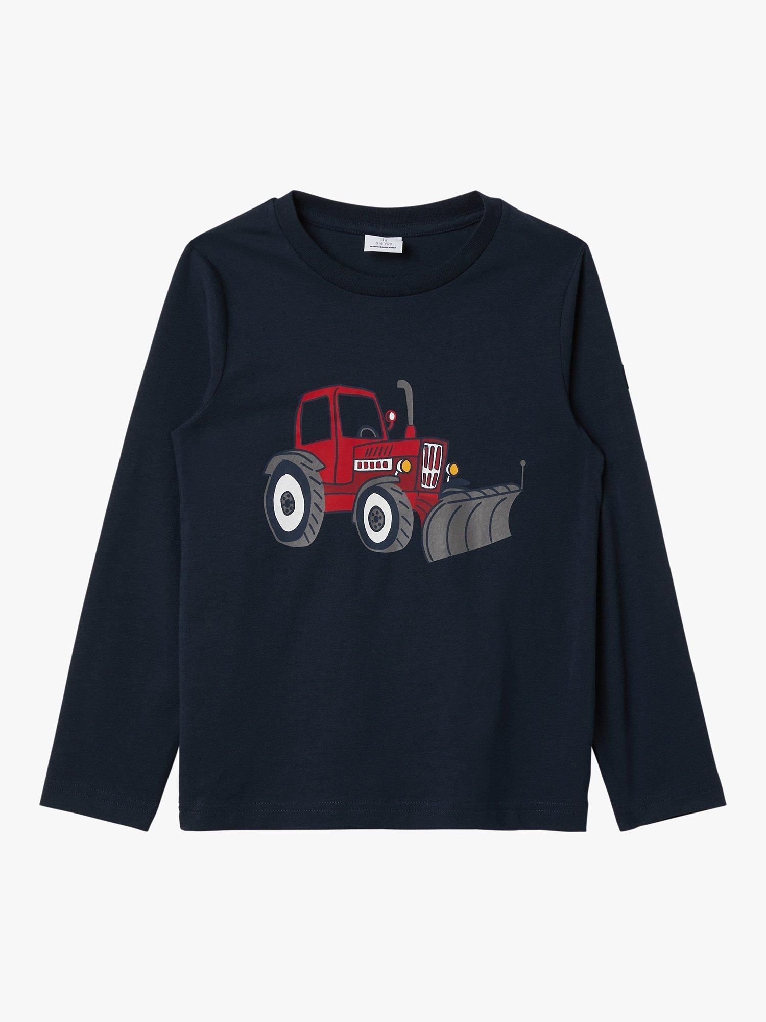 Polarn O. Pyret Baby Tractor Organic Cotton Blend Long Sleeve Top, Blue