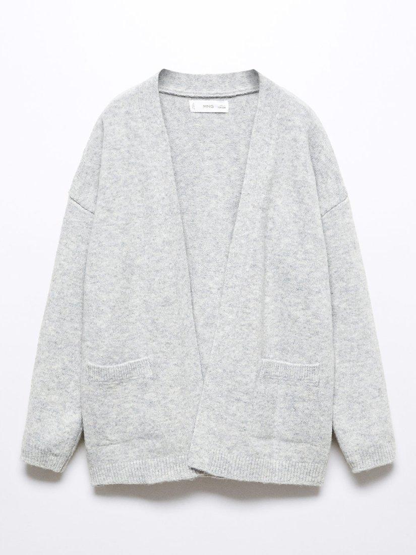 Product image 1 of 3, which shows Mango Kids' Tique Open Cardigan, Light Pastel Grey, 5-6 years