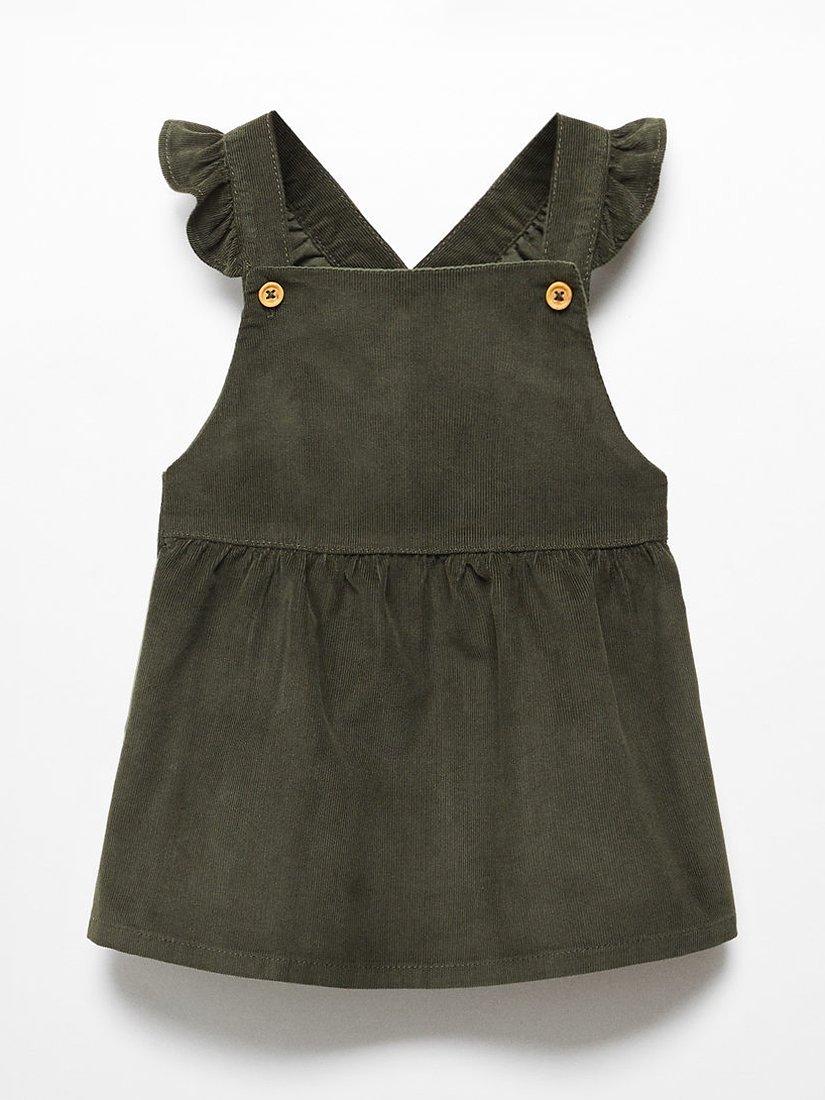 Product image 1 of 4, which shows Mango Baby Fiji Corduroy Pinafore Dress, Medium Green, 9-12 months