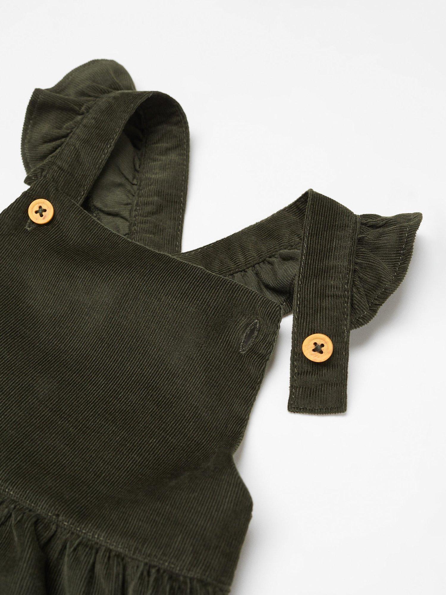 Product image 4 of 4, which shows Mango Baby Fiji Corduroy Pinafore Dress, Medium Green, 9-12 months