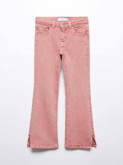 Mango Kids' Flarel Side Slit Flared Jeans, Pink