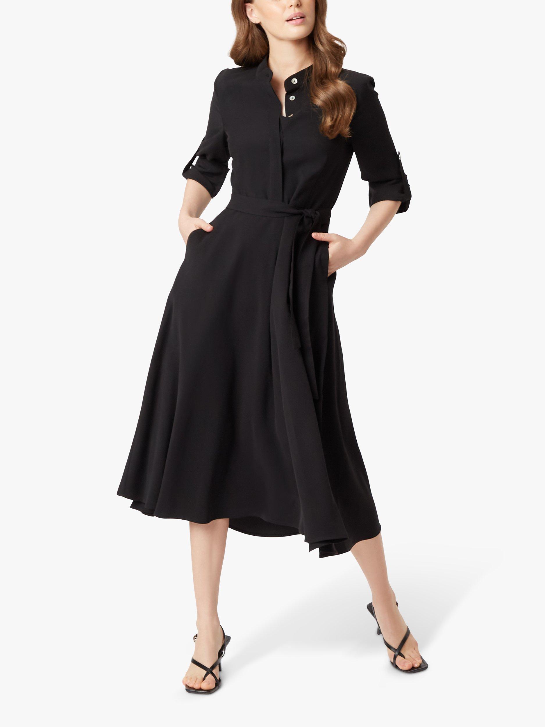James Lakeland Roll Sleeve Belted Midi Dress, Black, 14