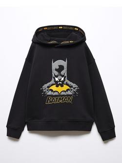 Mango Kids' Batman Print Hoodie, Black, Black