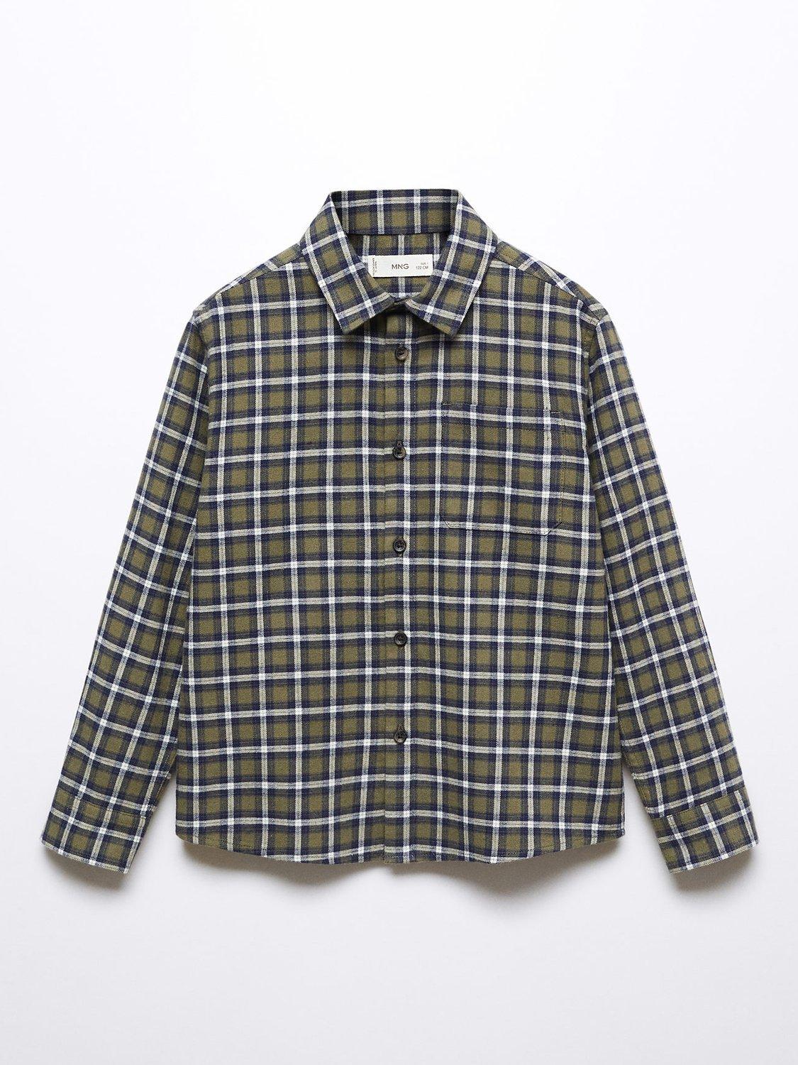 Mango Kids' Eric Regular Fit Check Shirt, Beige Khaki