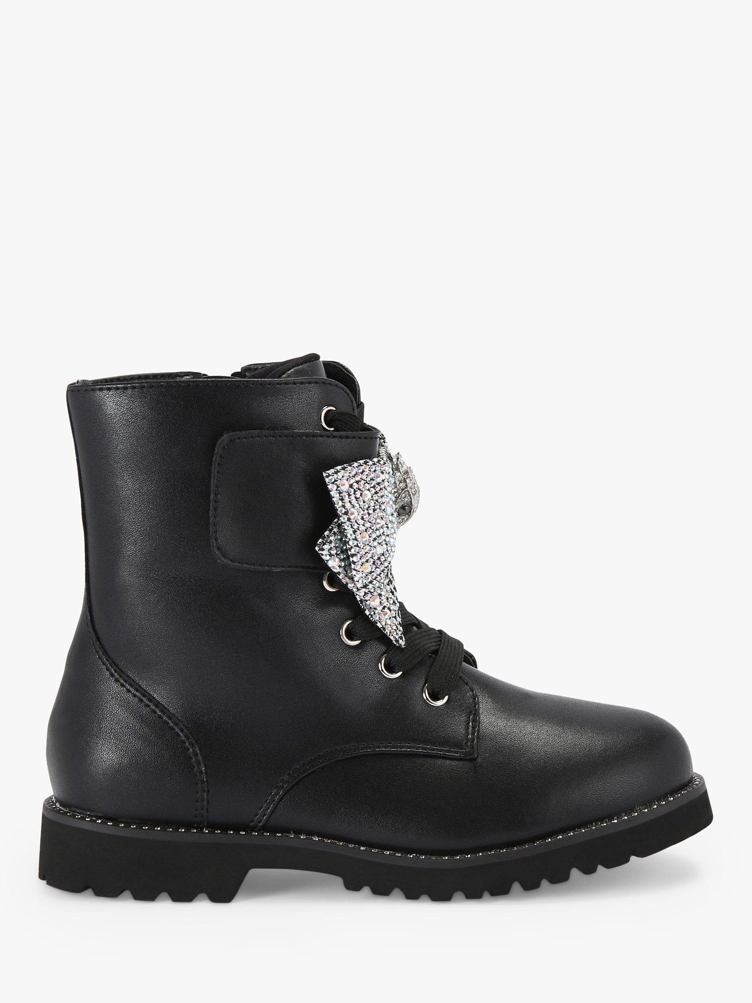 Kurt Geiger London Kids Kensington Leather Strap Bow Ankle Boots Black