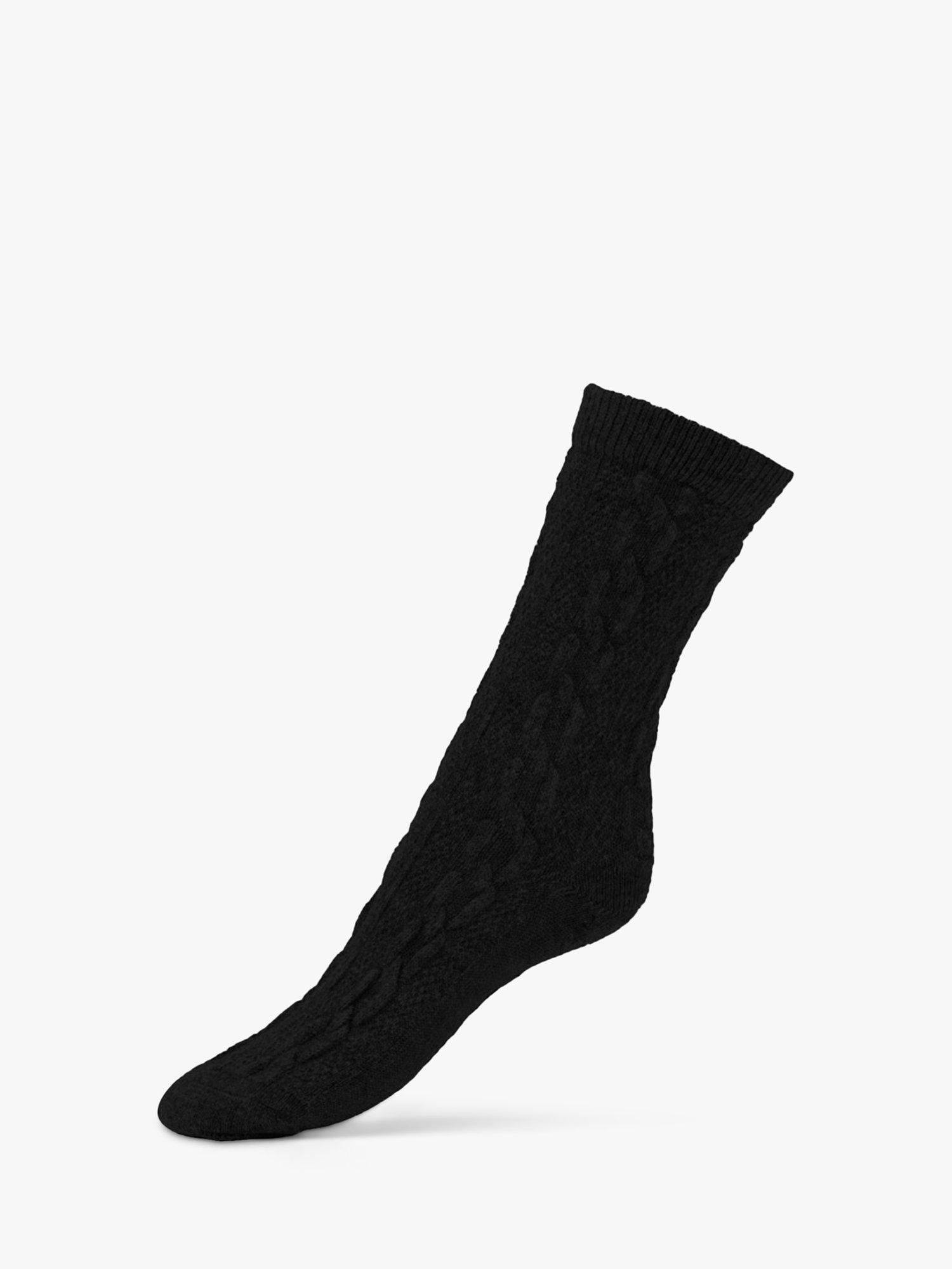 Dear Denier Saga Recycled Wool Cashmere Cable Knit Socks, Black, 3-5.5