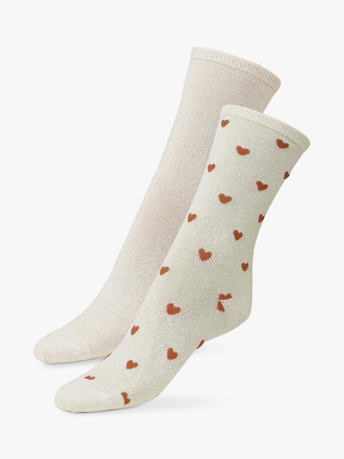 Product image 1 of 2, which shows Dear Denier Mei Soft Glitter Heart Socks, Pack of 2, Gold/Multi, 3-5.5