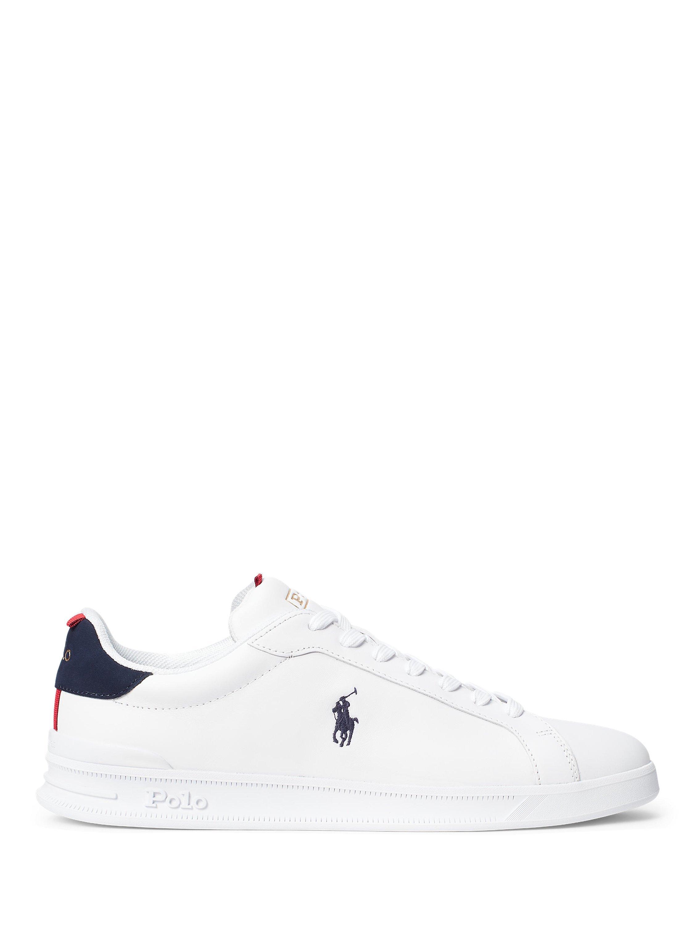 Ralph Lauren Heritage Court II Leather Trainers, White/Navy, 7