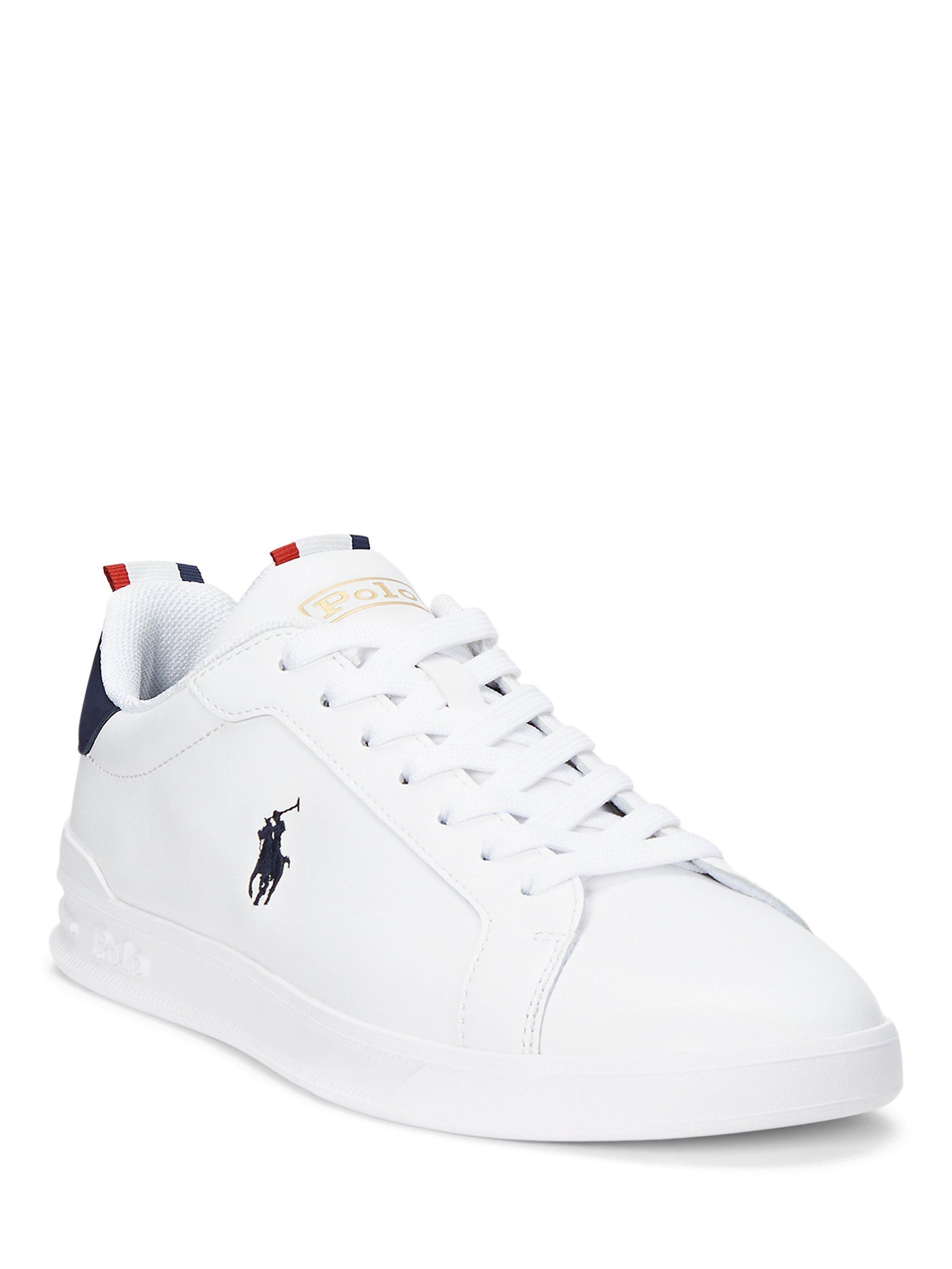 Ralph Lauren Heritage Court II Leather Trainers, White/Navy, 7