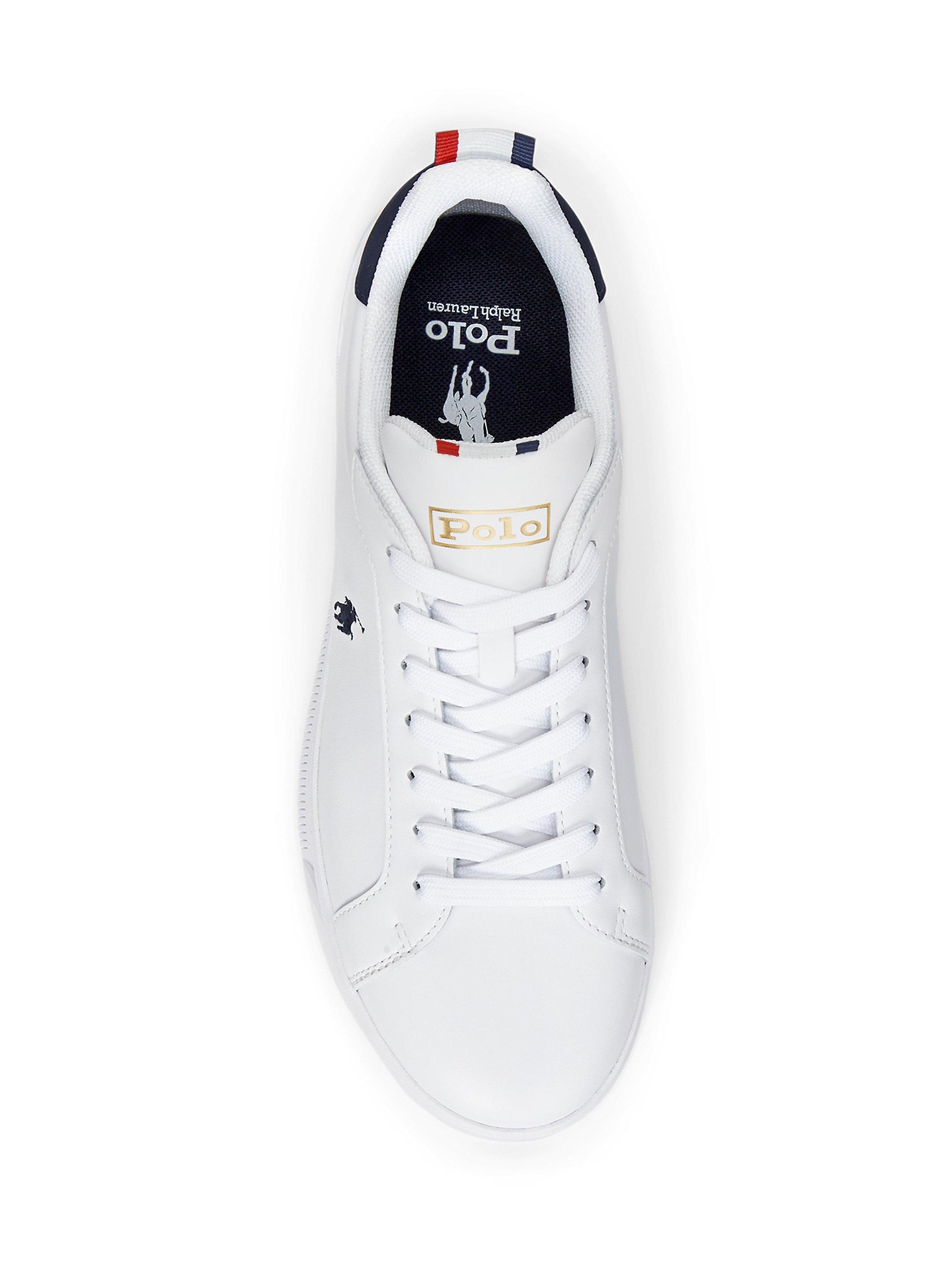 Ralph Lauren Heritage Court II Leather Trainers, White/Navy, 7