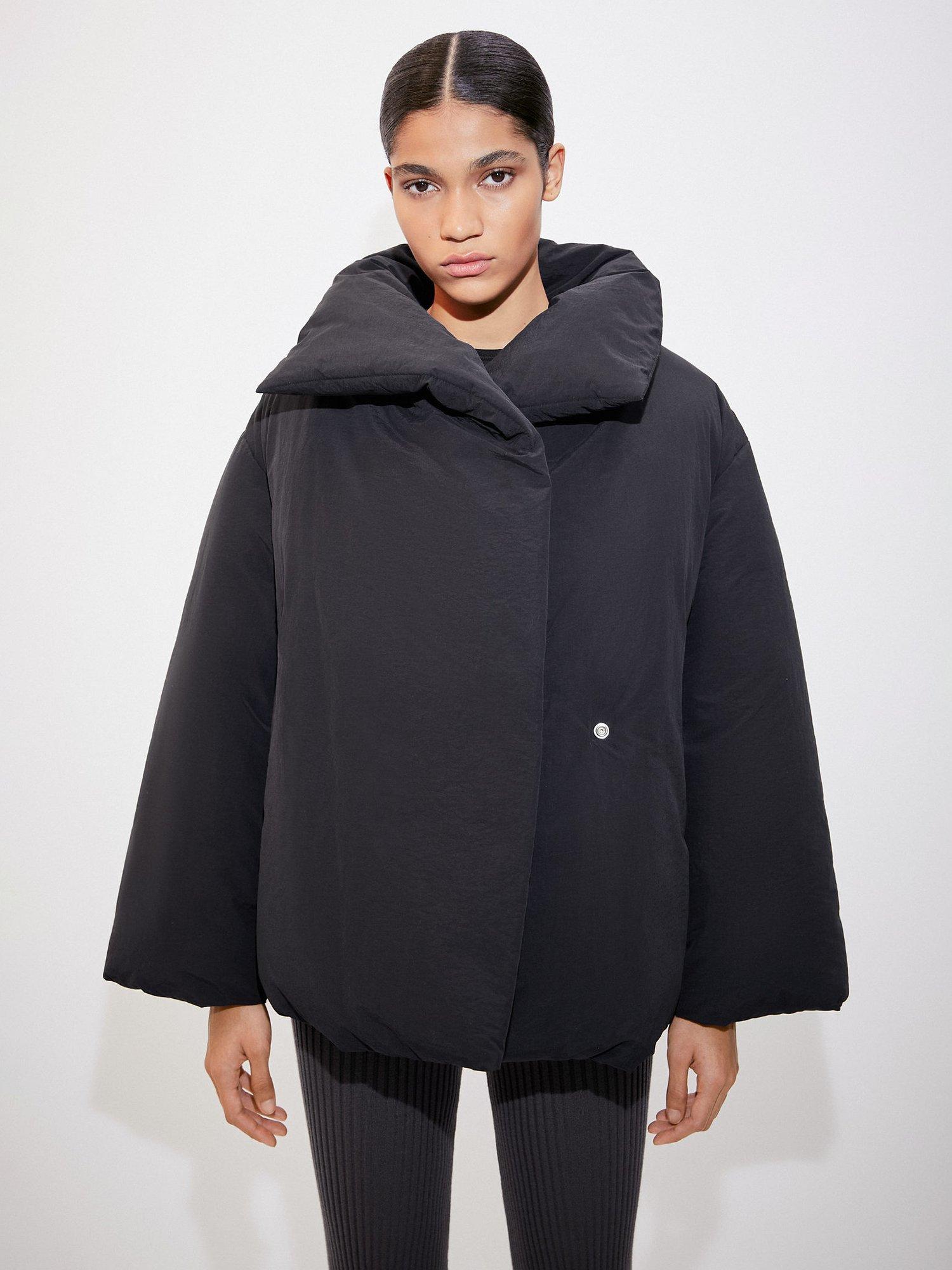 Mango Bio Short Quilted Oversized Anorak, Black