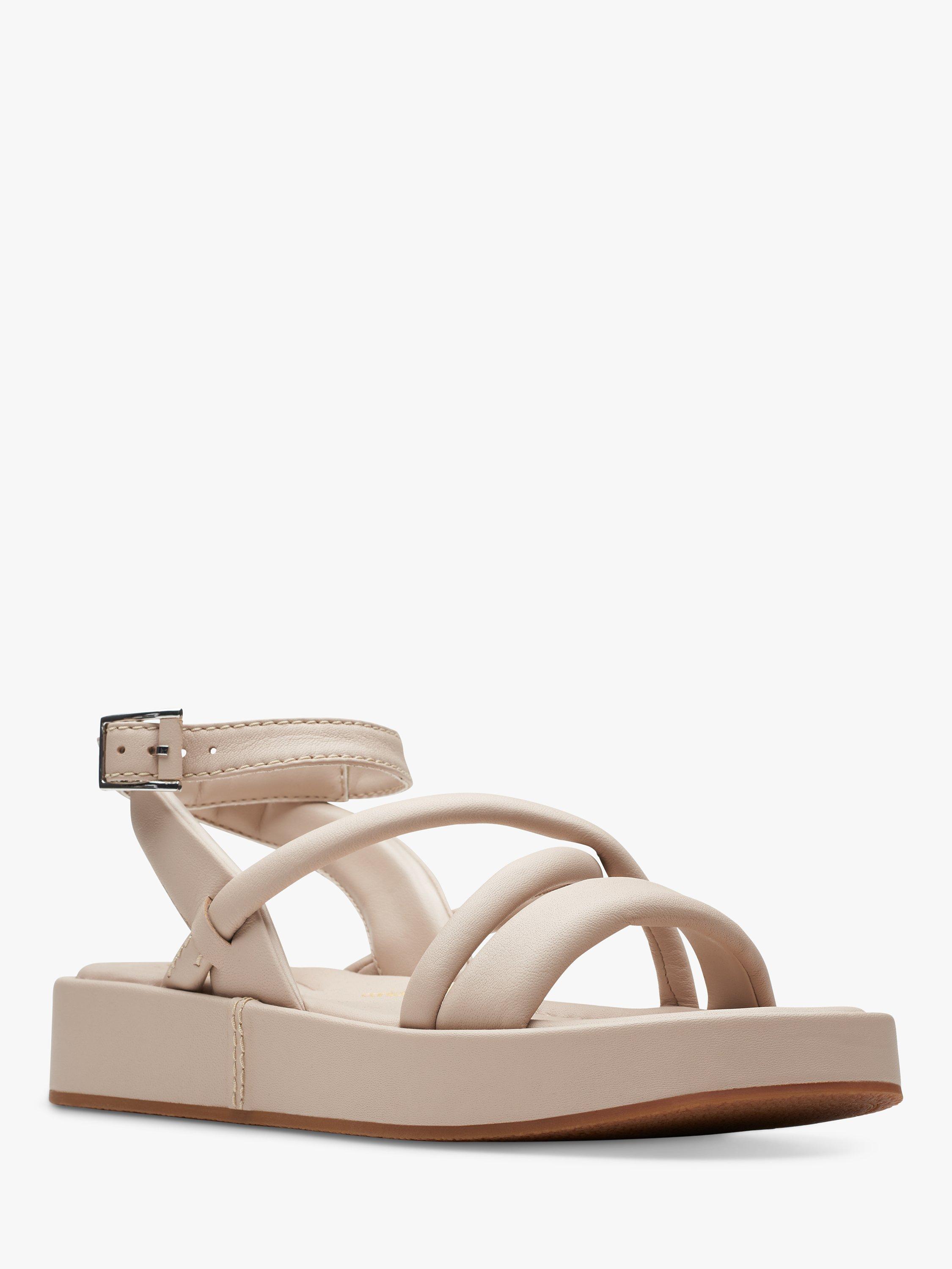 Clarks Alda Cross Leather Flatform Sandals Sand Leather