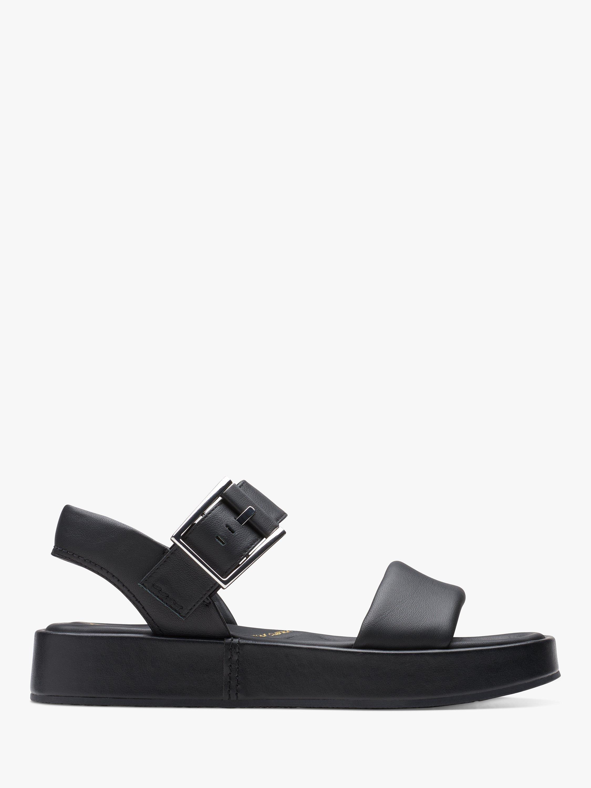 Clarks Alda Wide Fit Leather Strap Sandals, Black
