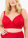 Oola Lingerie Lace and Logo Longline Underwired Bra, Red