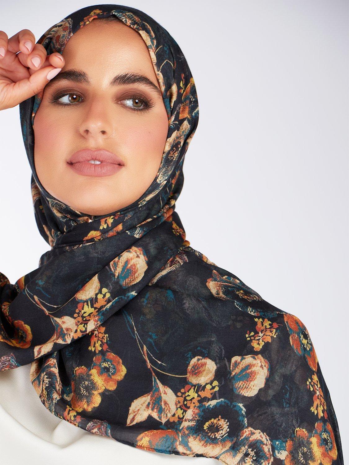 Product image 1 of 2, which shows Aab Floaty Flowers Print Hijab, Multi, One Size