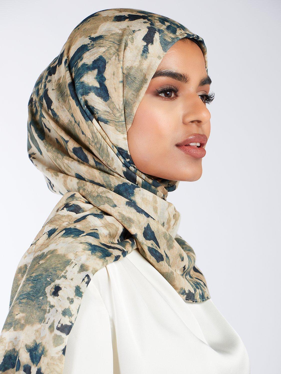 Product image 1 of 2, which shows Aab Tie Dye Print Hijab, Green/Multi, One Size
